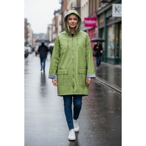 Misty Harbor Original Green Raincoat Patchwork Floral Lining Hooded Zip 2X 2XL